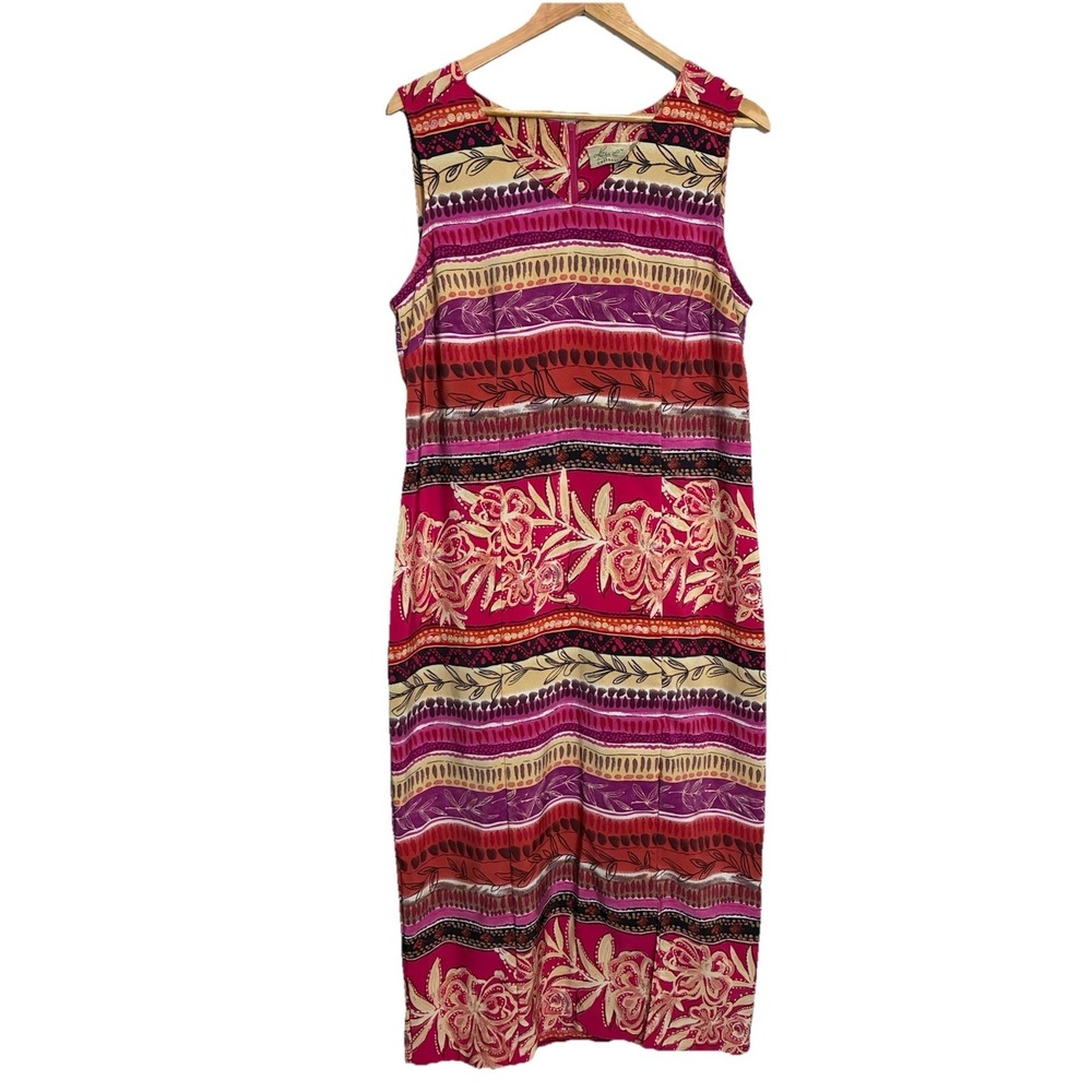Tropical‎ Maxi Dress Vacation Cruise Casual Sleeveless Pink Zip Up Womens L Pink